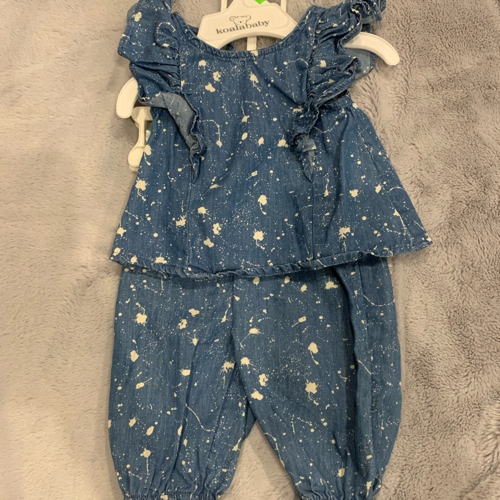 First Impressions Blue and White Jumpsuit with Whimsical Print